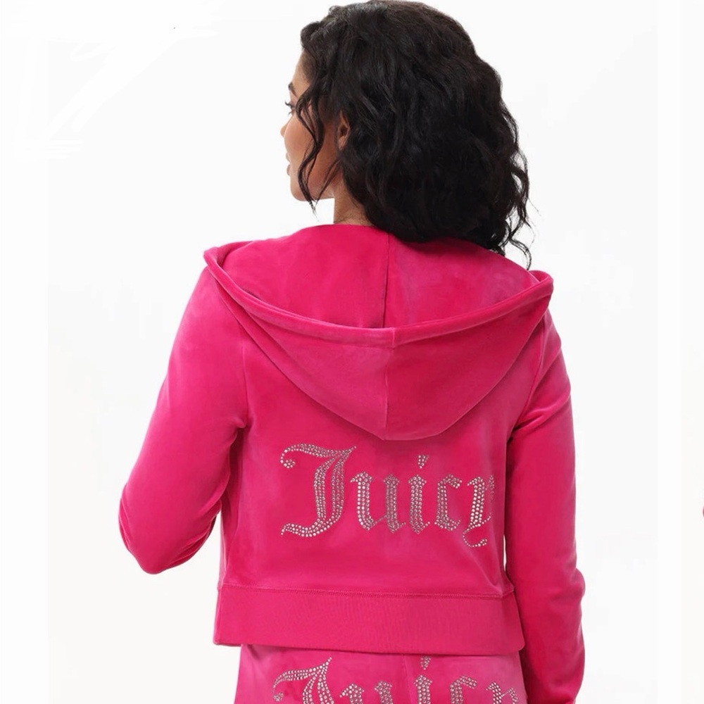 Juicy Couture Velour Bling Hoodie Pink Party Full Zip NWT Size Small Y2K